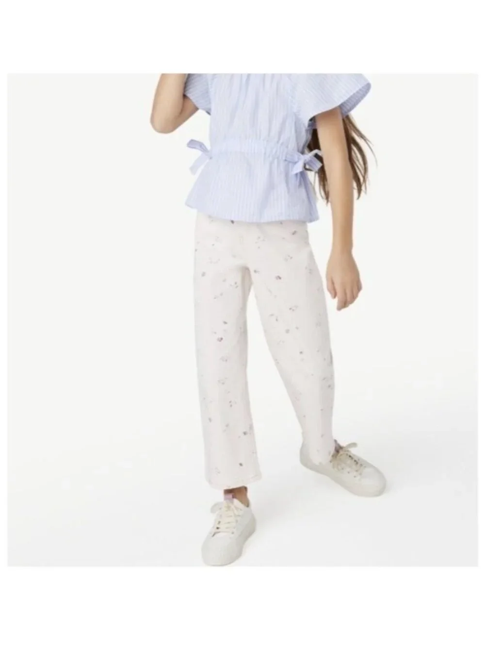 Gils Cream Orchid Floral Wide Leg Jeans, Free Assembly Size 18